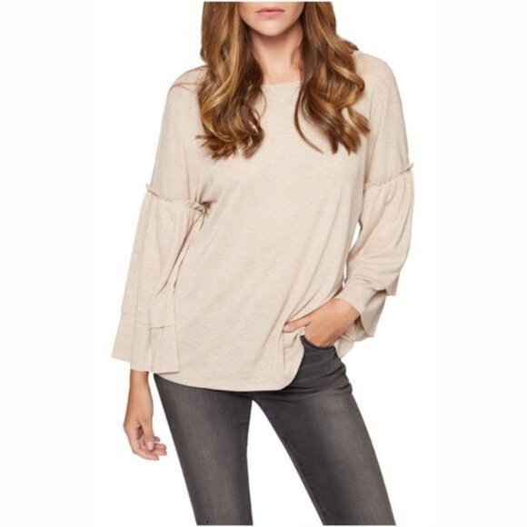 Sanctuary Tops - Sanctuary Rosamund Tan 3/4 Tiered Bell Sleeve Knit Top, Size L - New!